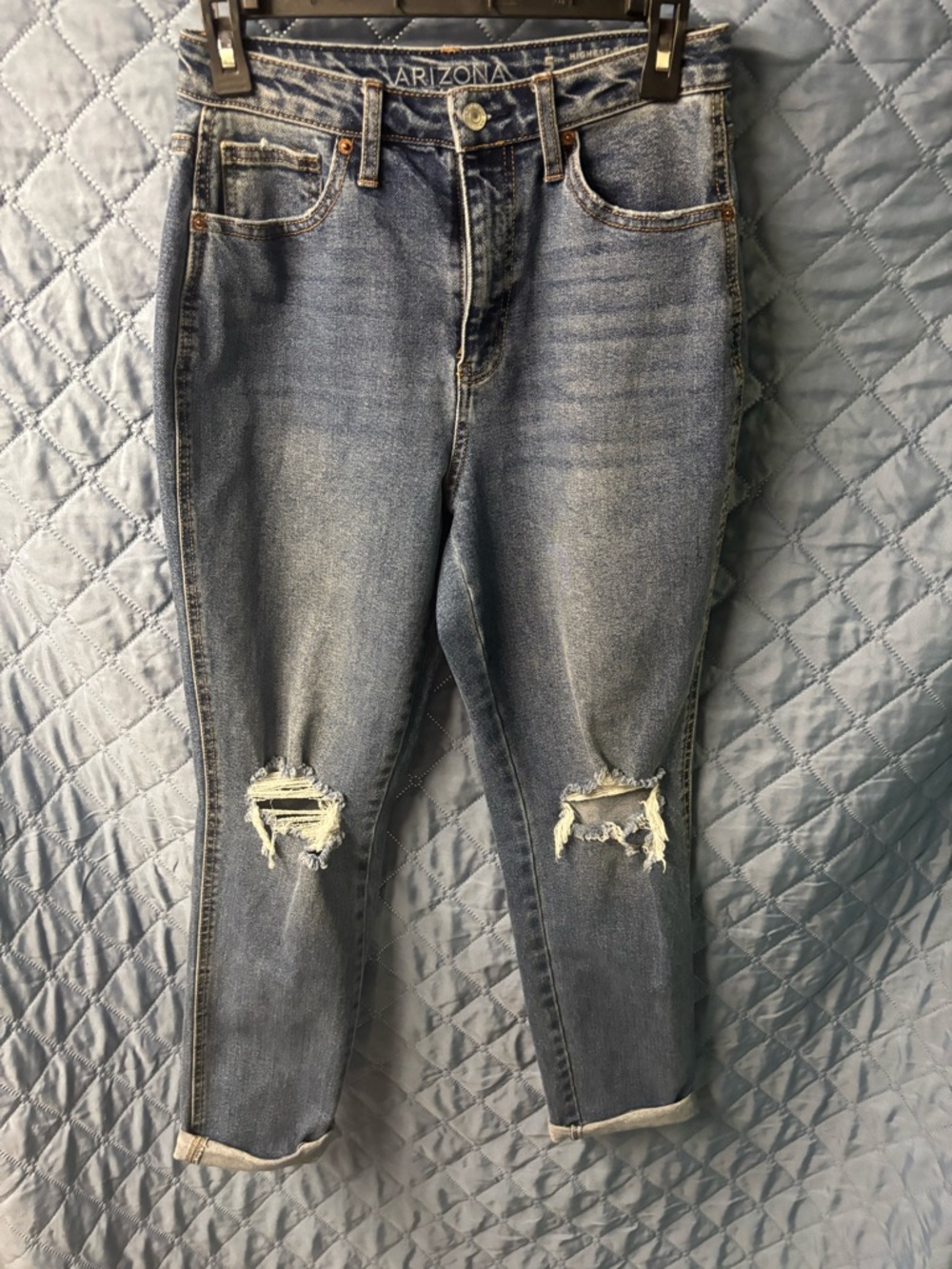 Arizona Jean Company Distressed Boyfriend Jeans in Light Blue Denim
